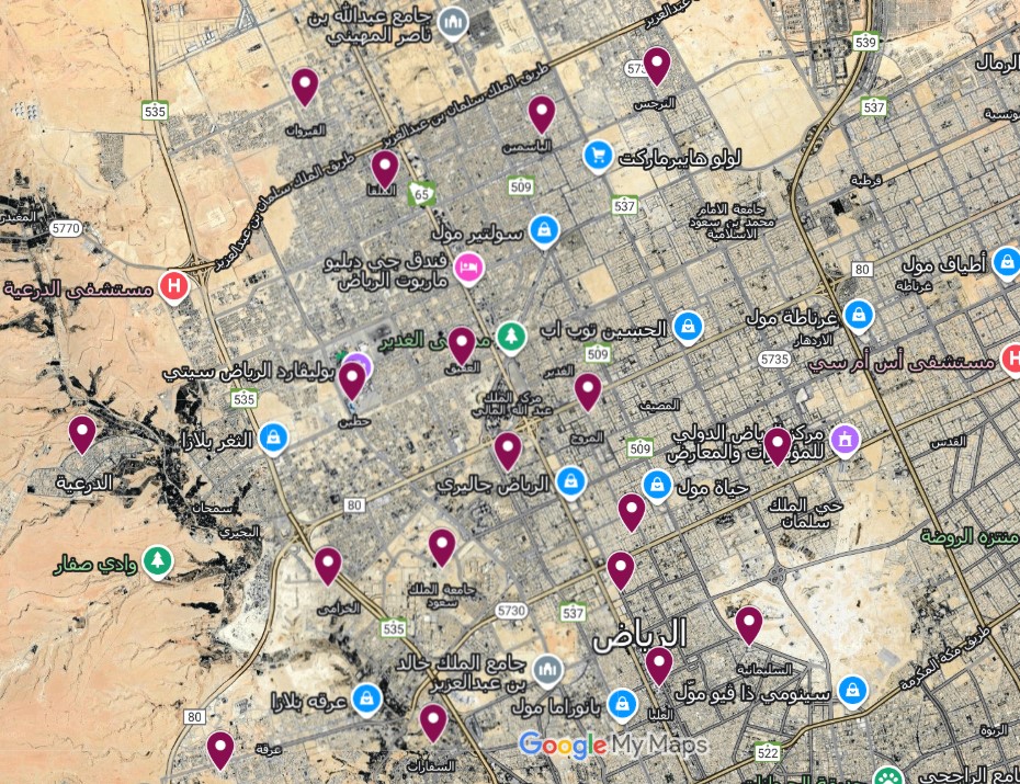 خريطة الأحياء المستهدفة لخدمة سطحه العليا هيدروليك في الرياض